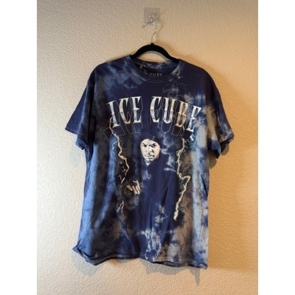 Ice Cube Graphic Tie Dye T-Shirt Mens M Blue White‎ Lightning Hip Hop Rap Tee